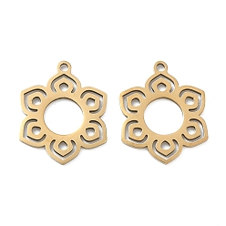 Цветок Полые 201 из нержавеющей стали кулоны, ионное покрытие (ip), лазерная резка, реальный 18 k позолоченный, цветок, 18.5x14.5x0.8 мм, отверстие : 1.4 мм