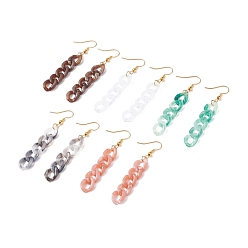 Mixed Color Chunky Acrylic Curb Chain Long Tassel Dangle Earrings, Brass Jewelry for Women, Mixed Color, 63x17mm, Pin: 0.7mm