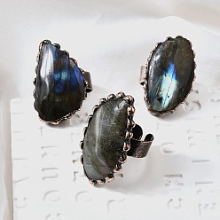 Самородки Кольца-манжеты из натурального лабрадорита и латуни, самородки, внутренний диаметр: 18~18.5 мм