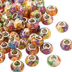 Цветок 100шт. смола с полимерной глиной внутри европейские бусины, бусины с большими отверстиями и латунной сердцевиной, рондель, платина, цветок, 14x9 мм, отверстие : 5 мм