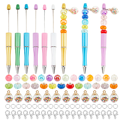 (52) Непрозрачная лаванда Персонализированные наборы ручек из бисера своими руками, включая шариковую ручку из абс-пластика, пластиковые шарики, стеклянный шар подвески, потрескавшийся полимер европейский бисер, разноцветные, ручка: 148x12 мм, 6 цветов, 3 шт / цвет, 18 шт