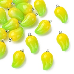 Yellow Green Mango Opaque Acrylic Pendants, with Iron Findings, Yellow Green, 31x17.5x16mm, Hole: 1.5mm