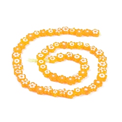 Orange Handmade Millefiori Glass Bead Strands, Flower, Orange, 6.4~9x3.2mm, Hole: 1mm, about 56pcs/Strand, 15.75''(40cm)