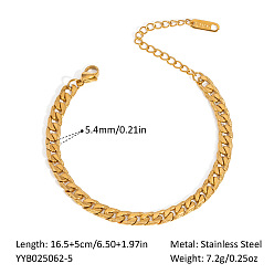 Real 18K Gold Plated 5.4MM 304 Stainless Steel Cuban Link Chain Bracelets, Real 18K Gold Plated, 6.50 inch(16.5cm)