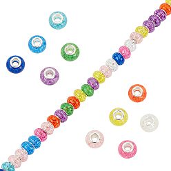 (52) Непрозрачная лаванда 100шт 10 цвета потрескавшиеся смоляные европейские бусины, бусины с большим отверстием, с латунными сердечниками с серебряным покрытием, рондель, разноцветные, 13.5~14x8.5~9 мм, отверстие : 5 мм