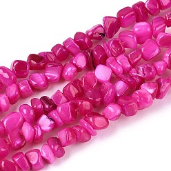 Фуксиновый Естественных пресноводных оболочки бисер нитей, самородки, окрашенные, красно-фиолетовые, 0.5~8x3~7x3~7 мм, отверстие : 1 мм, около 86~108 шт / нитка, 14.76~15.16 дюйм (37.5~38.5 см)