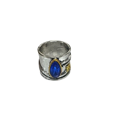 Античное Серебро Кольца из сплава с каплевидным, цветочно-листовым узором и стеклом, античное серебро, размер США 6 (16.5 мм)