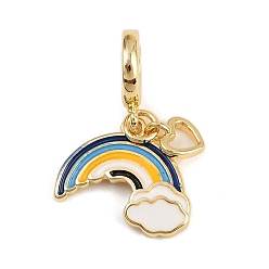 Настоящее золото 18K Латунные разноцветные эмалевые европейские подвески, подвески с большим отверстием в виде радужного сердца, реальный 18 k позолоченный, 25.5 мм, отверстие : 4.8 мм