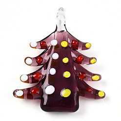 Розово-Коричневый Подвески лэмпворк ручной работы, неровные елочные подвески, розово-коричневый, 43~49x36~38x10~11 мм, отверстие : 5~5.5x4~6 мм