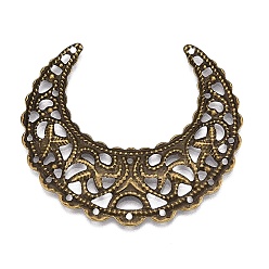 Античная Бронза Железа филигранной столяры, гравированные металлические украшения, серп, античная бронза, 43.5x39x1 мм, отверстие : 1 мм