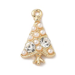 Золотой Подвески из сплава со стразами и пластиковыми бусинами, Рождественские елки, золотые, 22x13x4 мм, отверстие : 1.5 мм