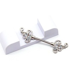 Бабочка 316l хирургические кольца для сосков из нержавеющей стали с микропрорезью из кубического циркония, цвет нержавеющей стали, бабочка, 16 мм, штифты : 1.6 мм