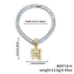 Letter H Модные латунные браслеты с подвесками из прозрачных кубических цирконий с микропаве, теннисные браслеты со стразами для женщин, буквы, Письмо ч, 7-1/2 дюйм (19 см)