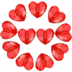 Red 70Pcs Transparent Acrylic Beads, Heart, Faceted, Red, 16.5x19x9.5mm, Hole: 2mm