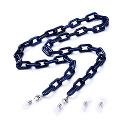 Midnight Blue Eyeglasses Chains, Neck Strap for Eyeglasses, with Acrylic Paperclip Chains, 304 Stainless Steel Lobster Claw Clasps and  Rubber Loop Ends, Midnight Blue, 27.55 inch(70cm)