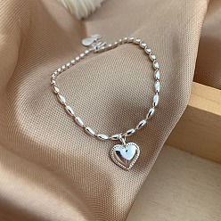 Серебро Латунные браслеты с сердечками для женщин, серебряные, 6-1/4 дюйм (16 см)