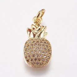 Золотой Латунные микро проложить кубического циркония подвески, ананас, золотые, 19x9x4 мм, отверстие : 3 мм