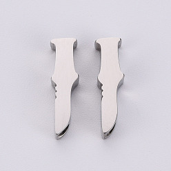 Stainless Steel Color Non-Tarnish 304 Stainless Steel Beads, Laser Cut, Dagger, Stainless Steel Color, 15x4x3mm, Hole: 1.5mm