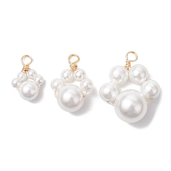 Light Gold 3шт. 3 размеры подвески из медной проволоки с ракушками и жемчугом, лапы печатать прелести, белые, золотой свет, 14.5~22.5x10~18.5x6~10.5 мм, отверстие : 2.5 мм, 1 шт / размер