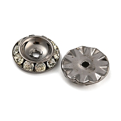 Черный Цвет Металла Латунные кристалл горный хрусталь бисер, плоско-круглые, металлический черный , 13x3~3.5 мм, отверстие : 1.6~2 мм