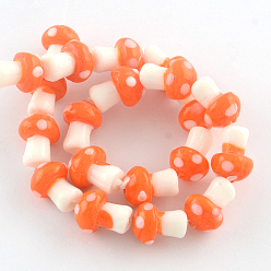 Orange Red Mushroom Handmade Lampwork Beads Strands, Orange Red, 16x12mm, Hole: 2mm, about 20pcs/strand, 13.7 inch