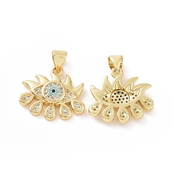 Golden Brass Micro Pave Cubic Zirconia Pendants, Weeping Evil Eye Charm, Golden, 21x19x3mm, Hole: 5x3mm