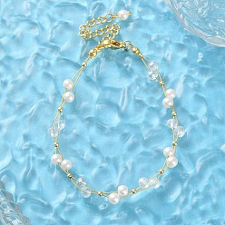 Белый Браслеты из искусственного жемчуга и стеклянных бусин для женщин, с 304 фурнитурой из нержавеющей стали, золотые, белые, 6-7/8 дюйм (17.6 см)