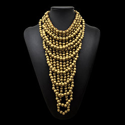 Золотистый Многослойные ожерелья-нагрудники из круглых деревянных бусин для женщин, золотые, 14.96 дюйм (38 см)