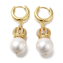 Настоящее золото 18K Серьги-кольца с покрытием из латуни, микропаве, прозрачные кубические цирконии, с пластмассовой жемчужиной abs, долговечный, без свинца и без кадмия, реальный 18 k позолоченный, 42.5x14 мм