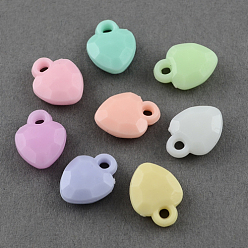 Mixed Color Opaque Acrylic Heart Charms, Faceted, Mixed Color, 13x10x4mm, Hole: 2mm, about 1860pcs/500g