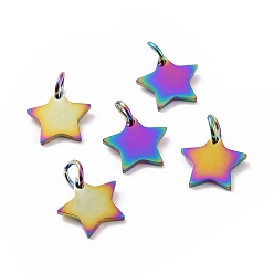 Rainbow Color 304 подвески из нержавеющей стали с ионным покрытием (IP), звезда, Радуга цветов, 10x10.6x1.1 мм, отверстие : 4 мм