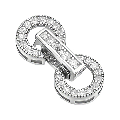 Platinum 1Pc 925 Sterling Silver Fold Over Clasps, Ring, with Crystal Rhinestone, with 1Pc Polishing Cloth, Platinum, 14.5x7x4mm, Hole: 2.5x0.8mm