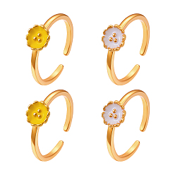 (52) Непрозрачная лаванда 4 шт. 2 цвета латуни эмаль регулируемые манжеты кольца для женщин, цветок, разноцветные, 7.5 мм, внутренний диаметр: регулируемый, 2 шт / цвет