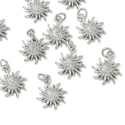 Real Platinum Plated SHEGRACE Brass Micro Pave Cubic Zirconia Pendants, Sun Charms, Cadmium Free & Nickel Free & Lead Free, Clear, Real Platinum Plated, 13x11x3mm, Hole: 2.8mm