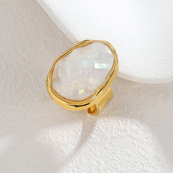 Белый 304 Открытые кольца-манжеты из нержавеющей стали и натуральной раковины, овальные, золотые, белые, 18 мм