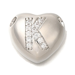 Letter K Стойка металлическая латунная микропрофилированная кубическая циркония подвески, без кадмия и без свинца, сердце с подвесками в виде буквы az, платина, Письмо K, 14.5x16x6 мм, отверстие : 3 мм