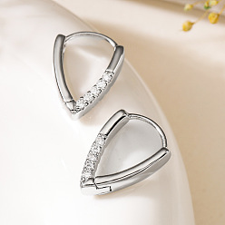 Платина Латунные серьги-кольца из прозрачного кубического циркония, треугольные, платина, 16x14 мм