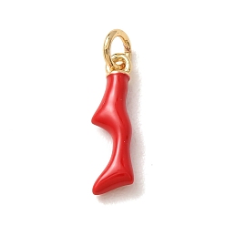 Rouge En laiton avec pendentifs en émail, charmes en bois de cerf, crémaillère plaquage, plaqué longue durée, sans cadmium et sans plomb, réel 18 k plaqué or, rouge, 18x5x3mm, Trou: 3mm