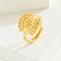 Лист Латунные регулируемые кольца для женщин, золотые, лист, 18 мм, внутренний диаметр: 16мм~18мм