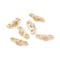 Real 14K Gold Plated Rack Plating Brass Pave Clear Cubic Zirconia Connector Charms, Long-Lasting Plated, Cadmium Free & Lead Free, Oval, Real 14K Gold Plated, 10.5x4x3mm, Hole: 1.5mm