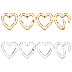 (52) Непрозрачная лаванда 8шт. 2 цвета латунные пружинные затворные кольца, сердце, разноцветные, 16x16x3 мм, внутренний диаметр: 9 мм, 4 шт / цвет