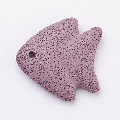 Средняя Орхидея Большие подвески из натуральной лавы, рыба, окрашенные, средне орхидеи, 54~56x52~53x10~11 мм, отверстие : 4 мм