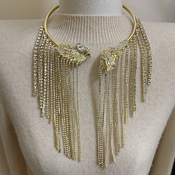 Golden Alloy Crystal Rhinestone Tassel Cuff Choker Necklaces for Women, Lion, Golden, 13.78 inch(35cm)