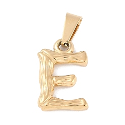 Letter E 304 Stainless Steel Pendants, Bamboo Style, Letter, Golden Color, Letter.E, 18x12x3mm, Hole: 3x7mm