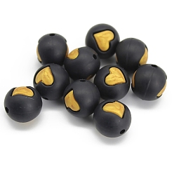 Золотистый Круглые бусины из пищевого силикона с узором в виде сердечек, золотые, 15 мм