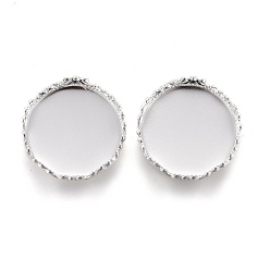 Silver 304 Stainless Steel Cabochon Settings, Lace Edge Bezel Cups, Flat Round, Silver, Tray: 12mm, 12.5x4mm