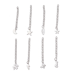 Нержавеющая Сталь Цвет 304 конец нержавеющей стали с цепями, с 201 подвесками из нержавеющей стали, разнообразные, цвет нержавеющей стали, 47~57 мм