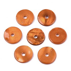 Темно-Оранжевый Покрашенные брызги естественные шарики раковины пресноводного, Heishi бусы, Диск / плоские круглые, темно-оранжевый, 15x2 мм, отверстие : 2.5 мм