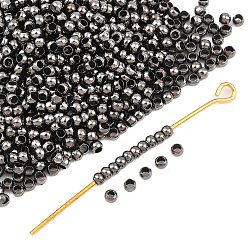Черный Цвет Металла Зажимные бусины из латуни, рондель, металлический черный , диаметром около 2 мм , 1.2 мм длиной, отверстие : 1.2 мм