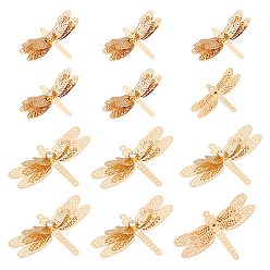 Light Gold 12шт. 2 стили латунные филигранные соединительные элементы звенья, с кристально горный хрусталь, стрекоза, золотой свет, 24.5~34x36~51x6~8.5 мм, отверстие : 1~1.5 мм, 6 шт / стиль